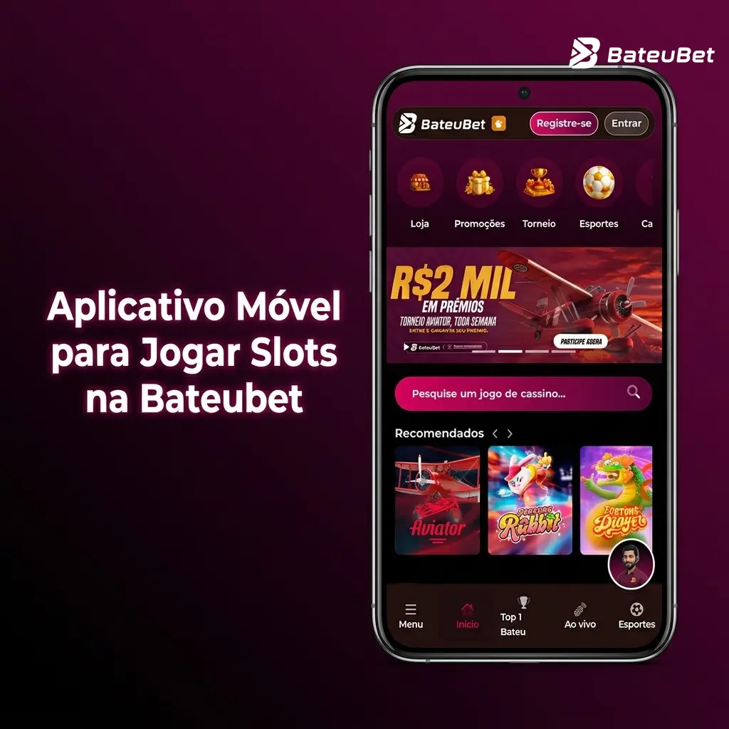 Aplicativo Bateubet para jogar slots no celular, disponível para Android APK e iOS App Store