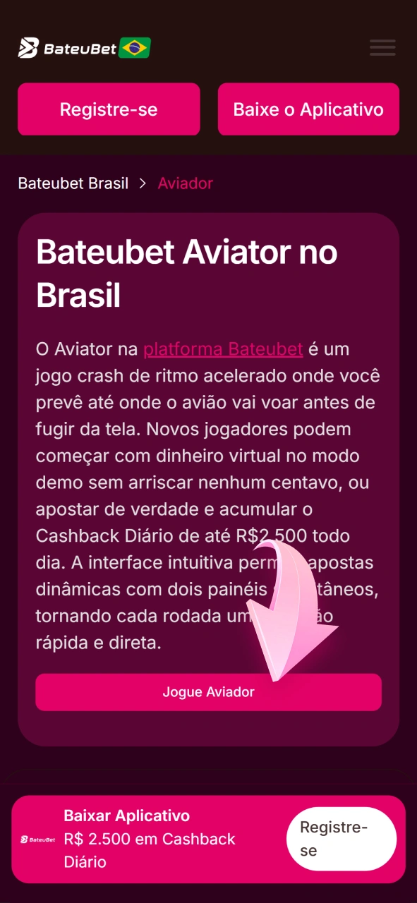 Crie uma conta de jogo para jogar Aviator na Bateubet.