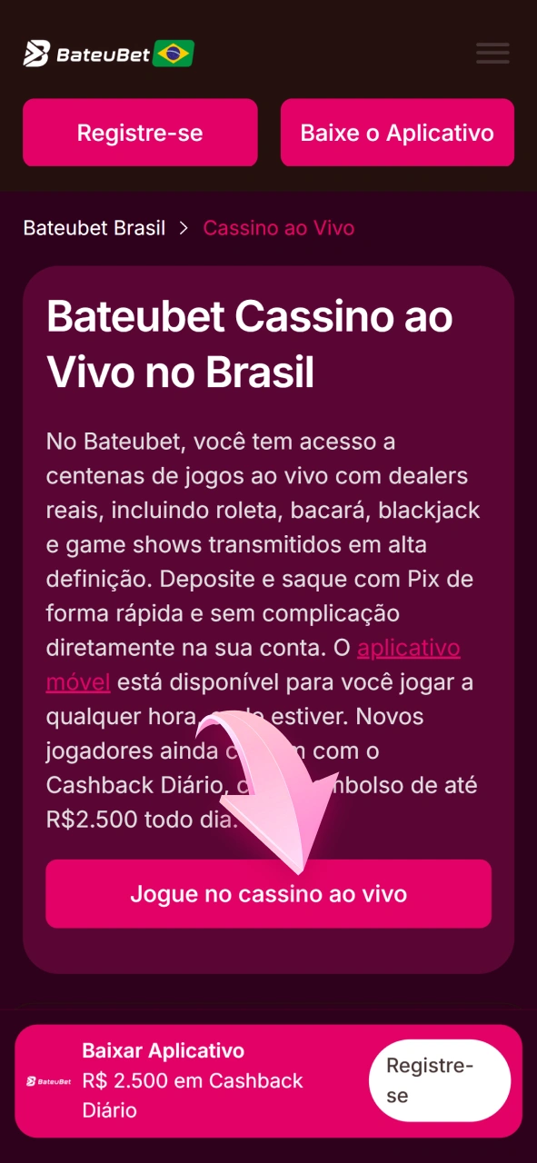 Abra sua conta de jogador para acessar o cassino ao vivo Bateubet.