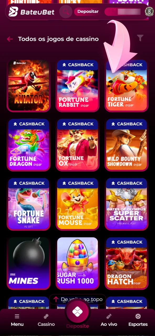 Escolha seu jogo favorito no catálogo de cassino da Bateubet.