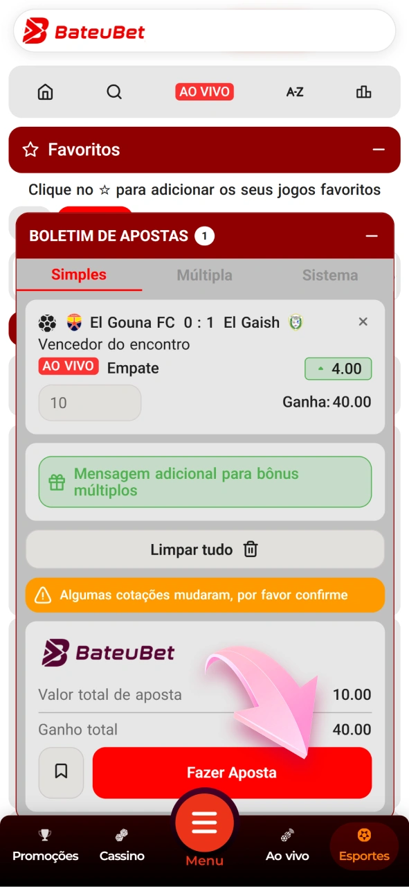 Coloque uma aposta simples ou múltipla em futebol na Bateubet.