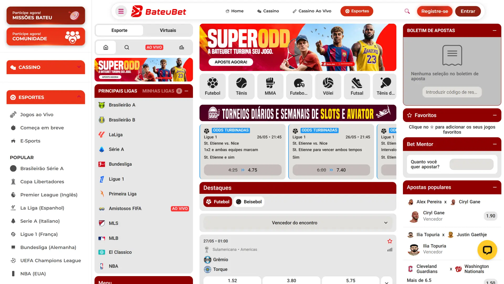Faça suas apostas esportivas na Bateubet e aproveite as melhores odds do mercado.