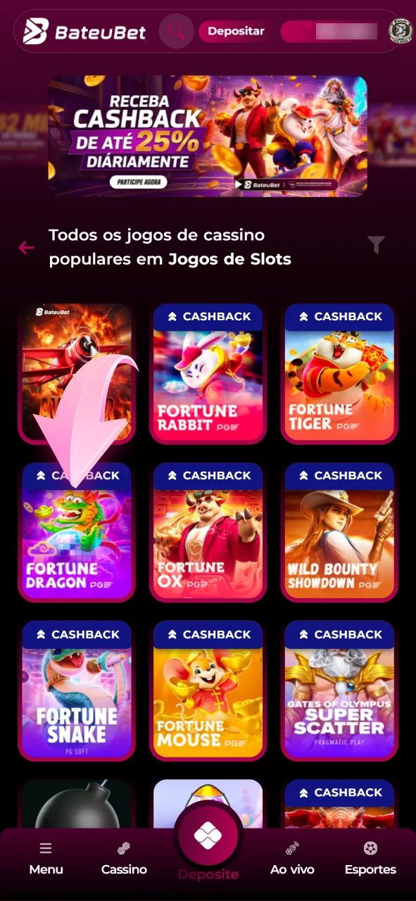Navegue pela lista e escolha um dos slots temáticos da Bateubet.